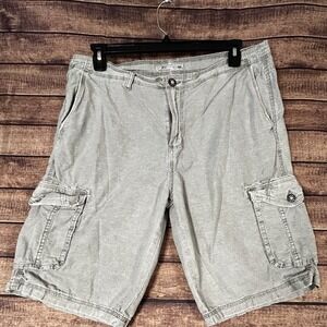 BKE Buckle Cargo Shorts Mens 36x12 Gray Athletic Fit Casual Cotton Linen